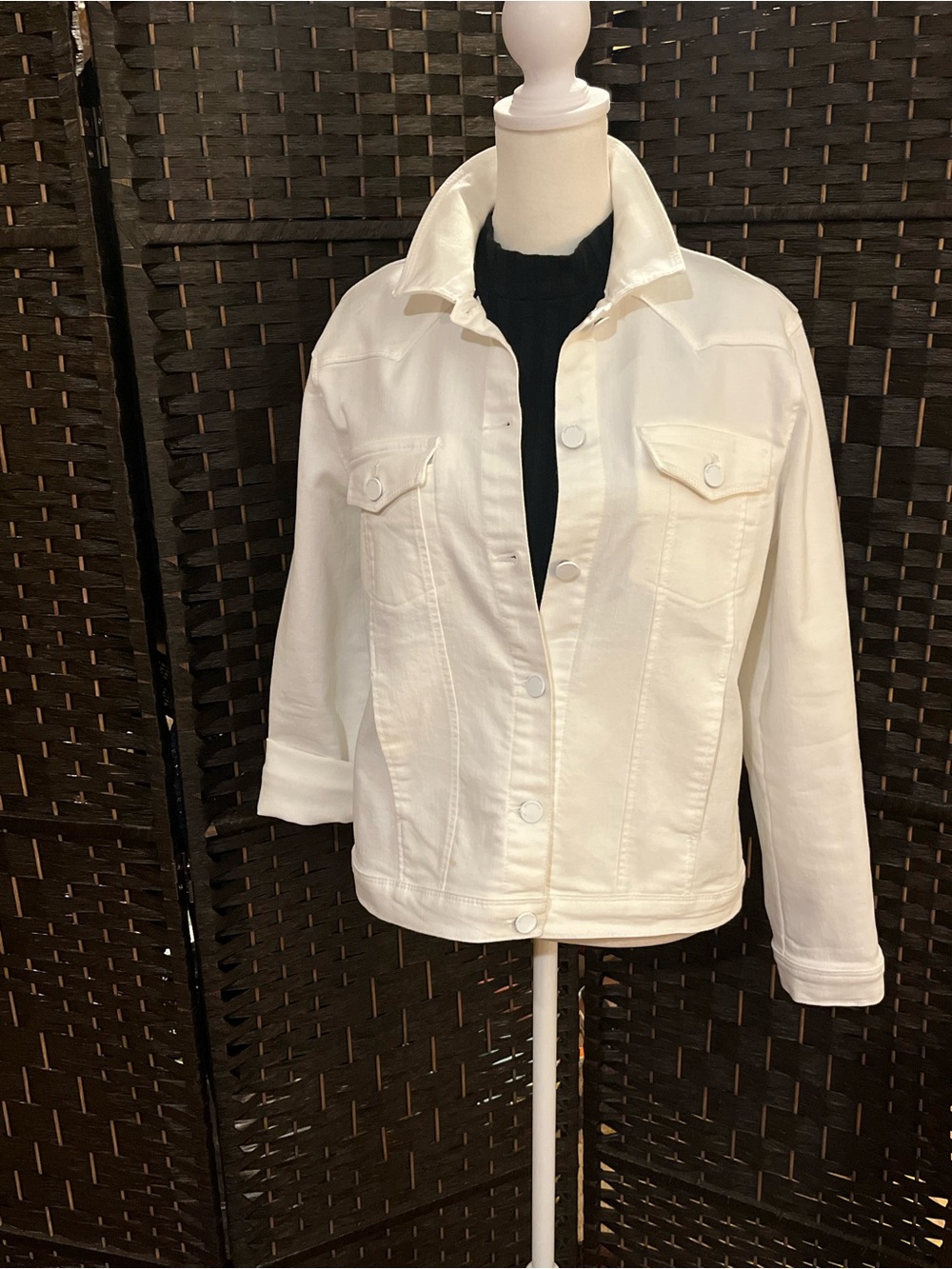 Democracy White Denim / Jean Jacket. 
4 pockets. 75% cotton. Stretchy. S - Picture 8 of 12